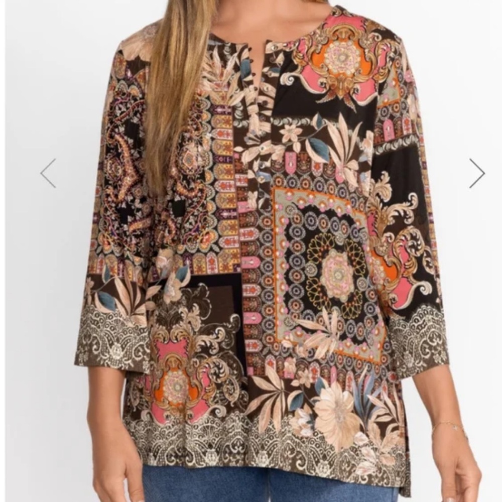Johnny Was The Janie Favorite Button Front Tunic Top Sz L #G